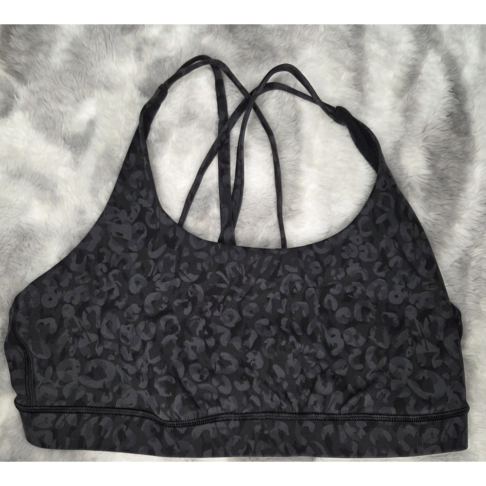 Lululemon Free To Be Serene Bra Black Leopard Camo Strappy Back Size 10